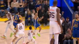 Steph Curry hits INSANE buzzer beater even Kevin Durant had to dap him up ????